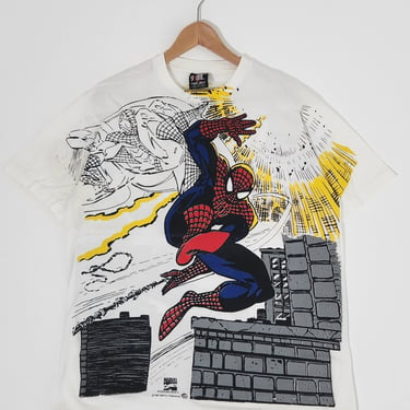 Vintage 1990s BOOTLEG AOP Spiderman Graphic T-Shirt