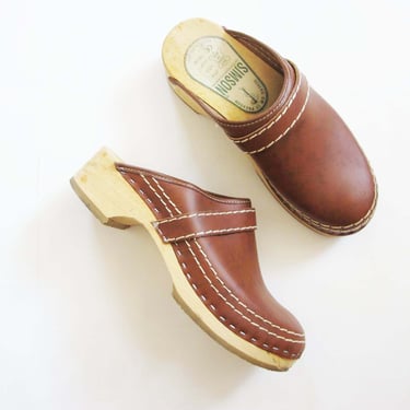 Leather Wooden Clogs Shoes Vintage mint nubuck high heel clog 1990s Leather Size 39 Schoenen damesschoenen Klompen & Muilen 