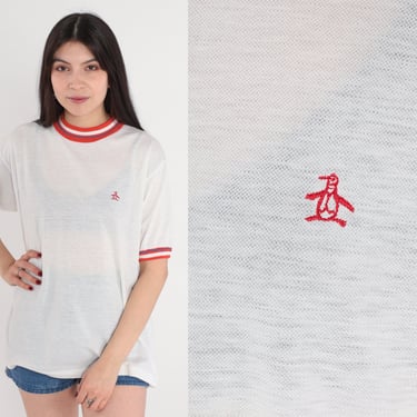 80s Ringer Tee Grand Slam T-Shirt Semi-Sheer White TShirt Retro Plain Short Sleeve Top Basic Casual Single Stitch Vintage 1980s Mens Large L 