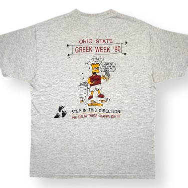 Vintage 1990 Ohio State University Greek Week Phi Delta Theta-Kappa Delta Bart Simpson Double Sided Drinking Parody Graphic T-Shirt Size XL 