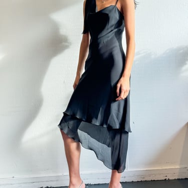 Black Sheer Layer Asymmetrical Dress (S)