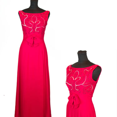 Vintage 1960s Dress ~ Fuchsia Sequin Full Length Evening Gown 