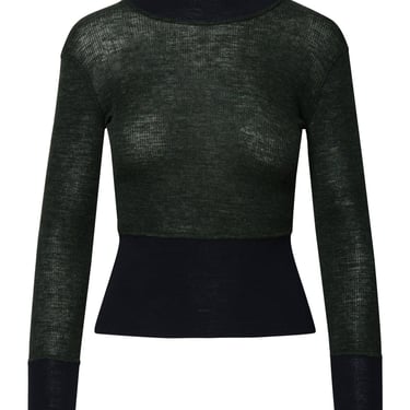 THOM BROWNE Woman Green And Black Wool Turtleneck Sweater