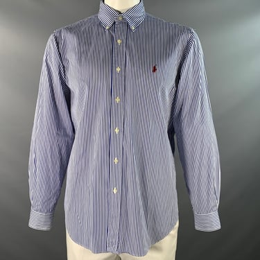 RALPH LAUREN Size XXL Navy White Stripe Cotton Long Sleeve Shirt