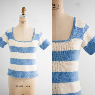 Vintage Blue and Cream Striped Sweater 