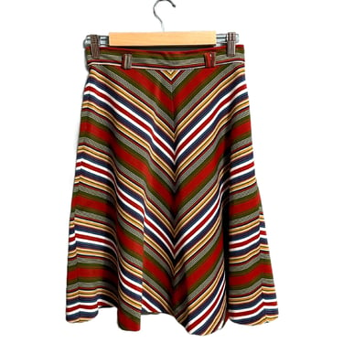 1970s vintage bias striped a-line skirt - size small - medium 