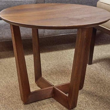 Mid Century Style Round Walnut Side Table