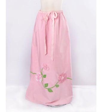 60's Pink Flower Maxi Long Skirt Dress By Wildflower A Line Vintage 1960's Embroidered Maxi Skirt Mod style 