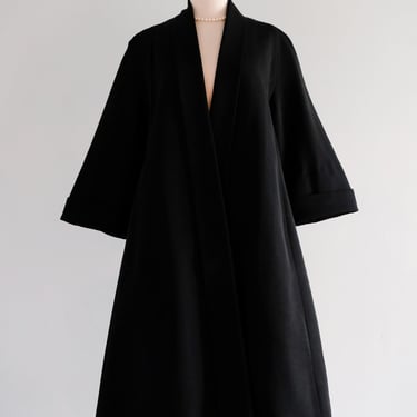 Elegant 1950's Black Faille Evening Swing Coat from Charles F Berg / ML