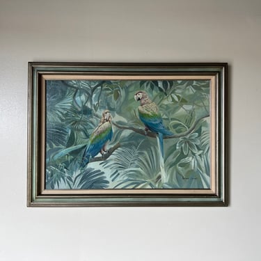Andre Lange ( 1923-1999) Two Macaw Parrots  Oil Painting, Framed 