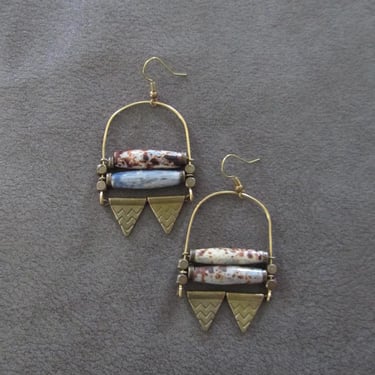 Chandelier earrings carved batik print bone earrings 2 