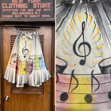 Vintage 1950’s Atomic Music Note Hand Painted Cotton Rockabilly Circle Skirt, Vintage Circle Skirt, Hand Painted, Rock N Roll, Music Notes, 