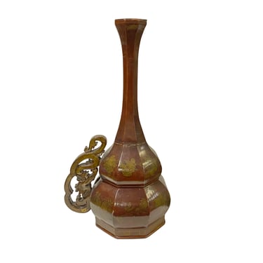 Chinese Vintage Wood Octagon Gourd Shape Brown Scenery Accent Display ws2746E 