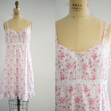 1990s/Y2K Laura Ashley Pink Floral Mini Dress 