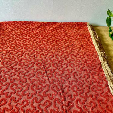 Vintage Paprika/Rust Color Fabric for Upholstery/Pillows - Raised Wavy Velvet Textured Design - 3 1/3 Yards 