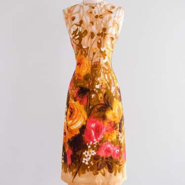 Sweet 1960's  Abstract Watercolor Floral Shift Dress / M