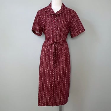 1960s Deadstock Rockabilly Red Shirt House Dress w/Tie Belt Carolina Maid 14.5 
