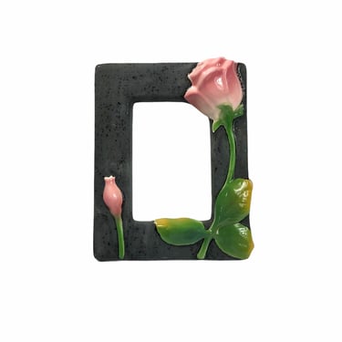 Vintage Ronnie Ceramic Company Black and Pink Rose Flower Photo Frame, 3 x 5 
