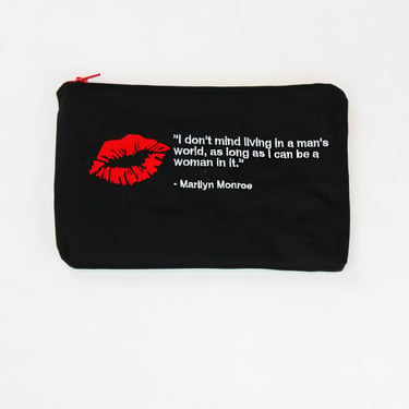 Embroidered Quotes Wallet Coin Make-up Pouch 9" x 6" - Red Lips 