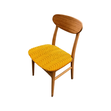 Wood MCM Single Chair with Swirly Gold Velvet Upholstery