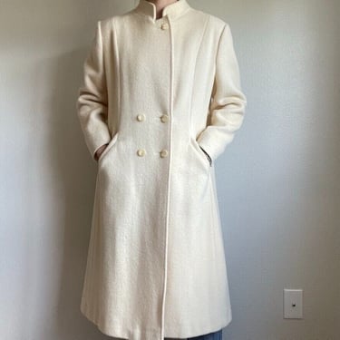 Vintage 1960s White Wool Mohair M.G. Kinsler The Great American Coat Trench Sz M 