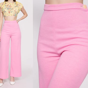 70s Bubblegum Pink High Waisted Pants - Small, 25.5" | Vintage Wide Leg Retro Flared Disco Trousers 