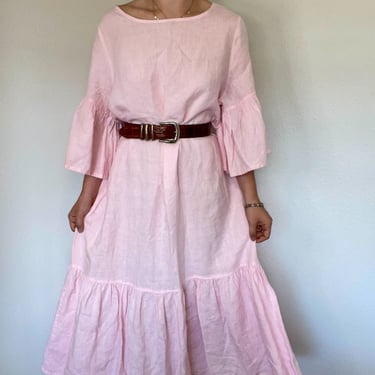 Bryn Walker Seraphina Pastel Pink Hippie Boho Maxi Linen Dress Lagenlook Size XL 