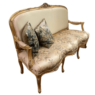 French Silk Embroidered Upholstered Gilded Settee Sofa DS227-8