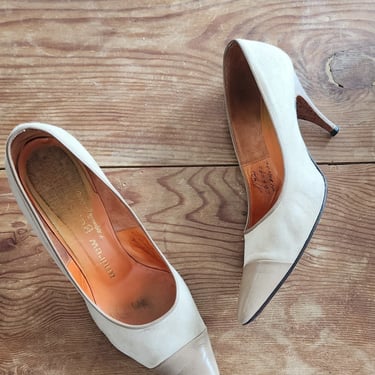 50s Beige Shoes High Heels Pointy Toe Andrew Geller Two Toned 8.5 