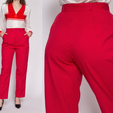 80s Red High Waisted Pants - Small to Medium, 27" | Vintage Retro Tapered Leg Trousers 