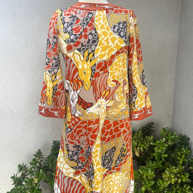 Vintage shirt knit dress giraffe print fall colors Sz Medium by Goldworm 