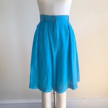Bright Blue Silk Full Shorts - 1980s 