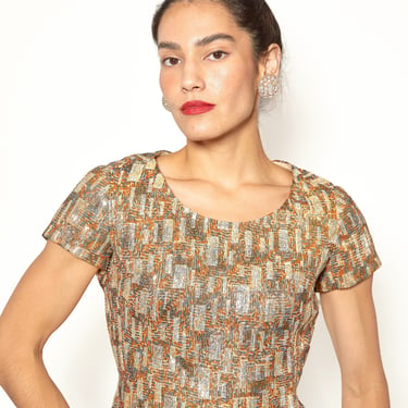 Vintage Christian Dior Couture Brocade Metallic Short-Sleeved Top 