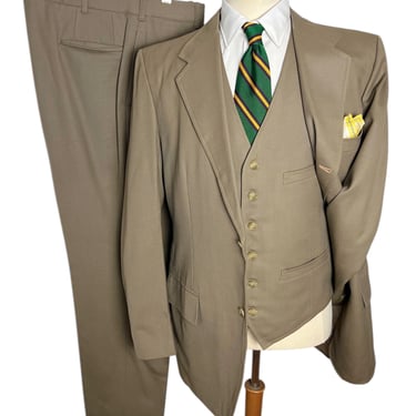 Vintage Bespoke/Custom Wool Gabardine 3pc Suit ~ 42 L ~ vest / waistcoat ~ pants / jacket / sport coat ~ Preppy / Trad / Ivy ~ 3 Roll 2 