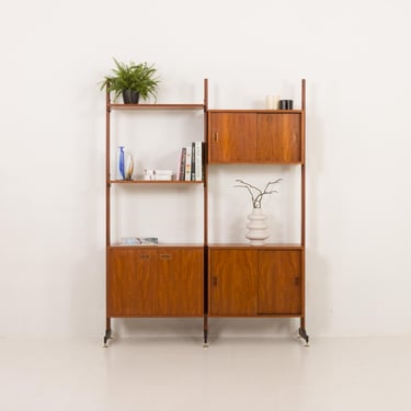 Italian mid century freestanding, double-sided two bay teak room divider, 1960s 