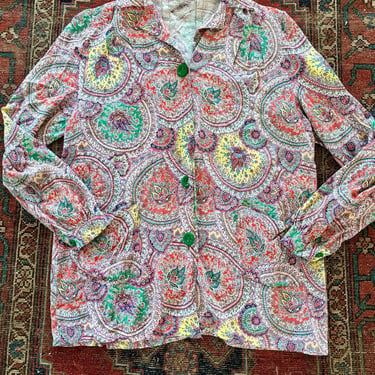 Vintage 40s Paisley Floral Rayon Cotton Smock Jacket Blazer Collared Shirt Small Medium by TimeBa