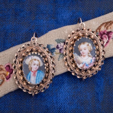 Rare Hand Painted Portrait Earrings