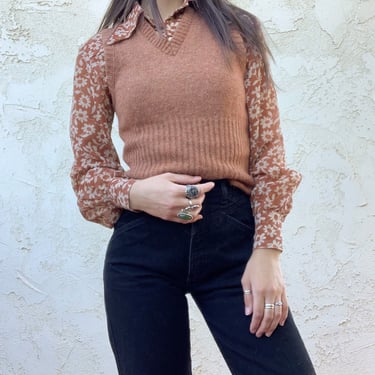 Vintage 70’s Sears Jr Bazaar Brown Knitted Pullover Sweater Vest 