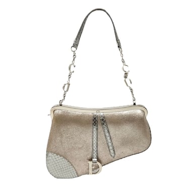 Dior Mini Silver Metallic Saddle Bag