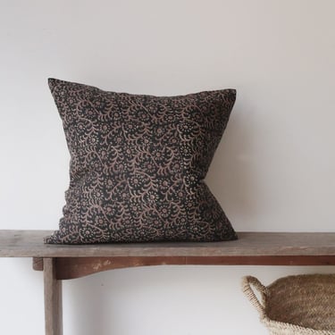 Linen Block Printed Pillow Cover | Kochin Noir Saffron