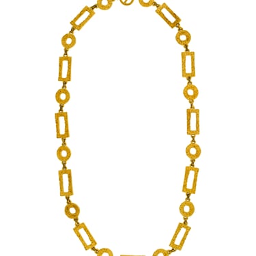 Pierre Cardin Vintage 1980s Artisanal Brushed Gold Textured Geometric Chain Necklace