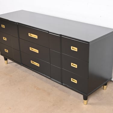 John Widdicomb Mid-Century Modern Hollywood Regency Black Lacquered Dresser or Credenza, Newly Refinished