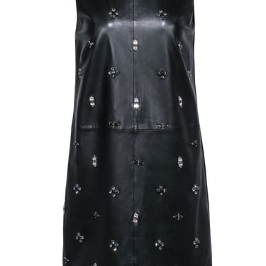 Max &amp; Co - Black Leather Front w/ Crystal Embellishment Shift Dress Sz 8