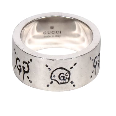 Gucci - Sterling Silver Engraved Logo Ring Sz 5.5