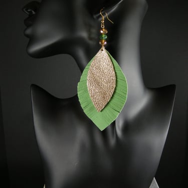 Special Detail Lime Green Leather Earrings