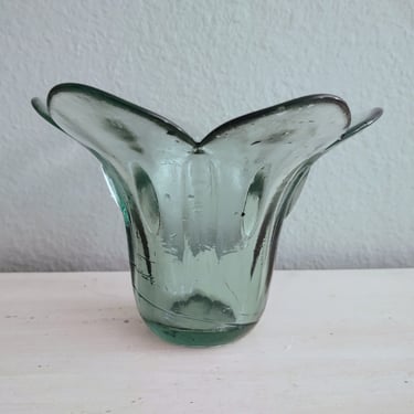 Vintage Aqua Recycled Glass Tulip Flower Vase Planter 