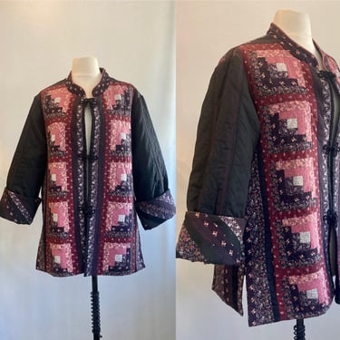 Vintage 80s 90s QUILTED PATCHWORK Chore Coat Jacket / KIMONO Style 