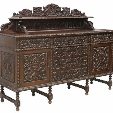 SPANISH RENAISSANCE REVIVAL CARVED OAK SIDEBOARD, early 1900s