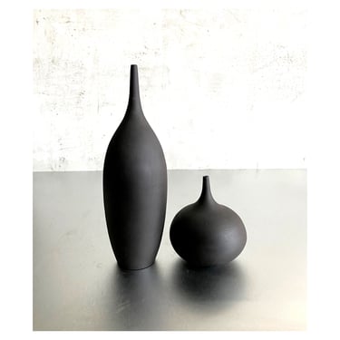 SHIPS NOW- Seconds Sale- set of 2 small ceramic bottles in raw unglazed black stoneware clay by sara paloma pottery - black bud vase set 