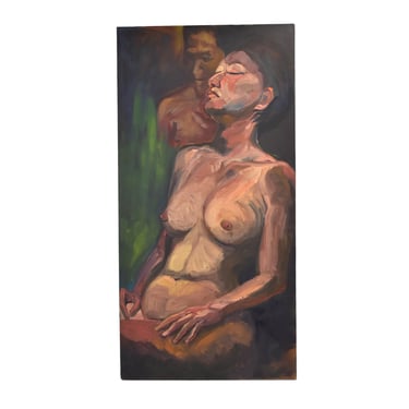 Nude Female Figure in Contemplative Pose Oil Painting Lenell Chicago Artist 
